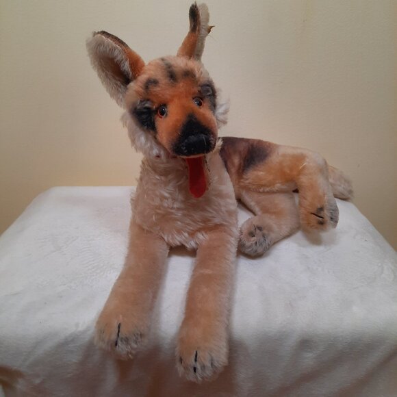 Steiff Arco German Shepherd With Tags Big 22 inch Lying Down Mohair Vintage 70s - Picture 10 of 13